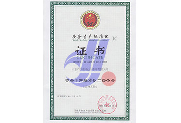 2014年榮獲山東省安全生產(chǎn)監(jiān)督管理局''安全生產(chǎn)標(biāo)準(zhǔn)化證書(shū)''